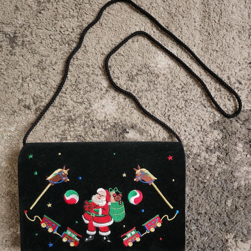Vintage Velvet Christmas Santa Crossbody Purse